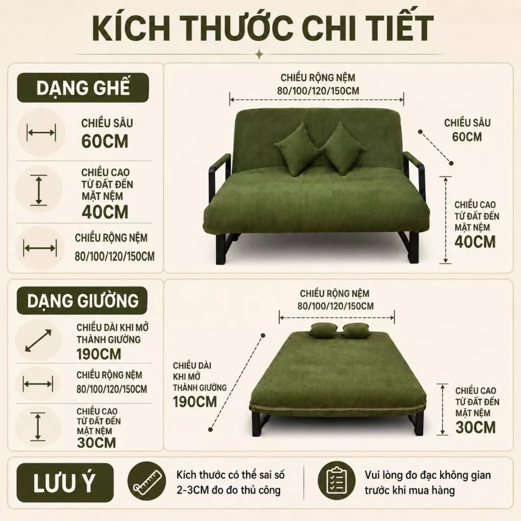 Ghế Sofa Giường Đa Năng Gấp Gọn Tiện Lợi, Nệm Chính Phẩm Hạn Chế Xẹp Lún - Ảnh 5