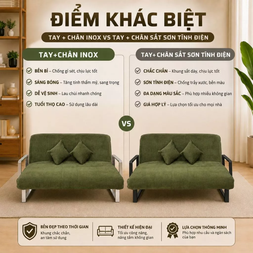 TAHOU Ghế Sofa Giường Gấp Gọn 2in1 Khung Inox Bền Bỉ , Nệm Chính Phẩm Hạn Chế Xẹp Lún - Ảnh 7