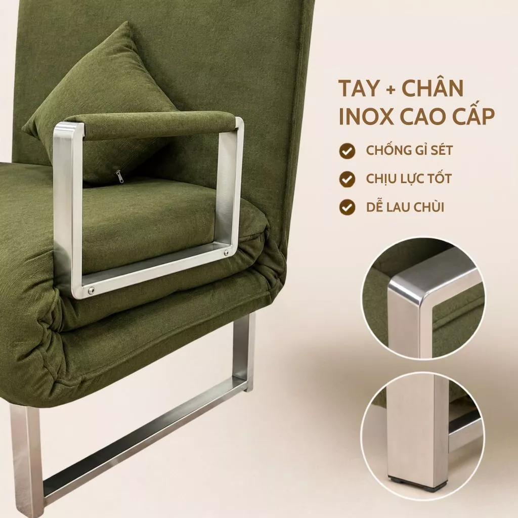 TAHOU Ghế Sofa Giường Gấp Gọn 2in1 Khung Inox Bền Bỉ , Nệm Chính Phẩm Hạn Chế Xẹp Lún - Ảnh 6