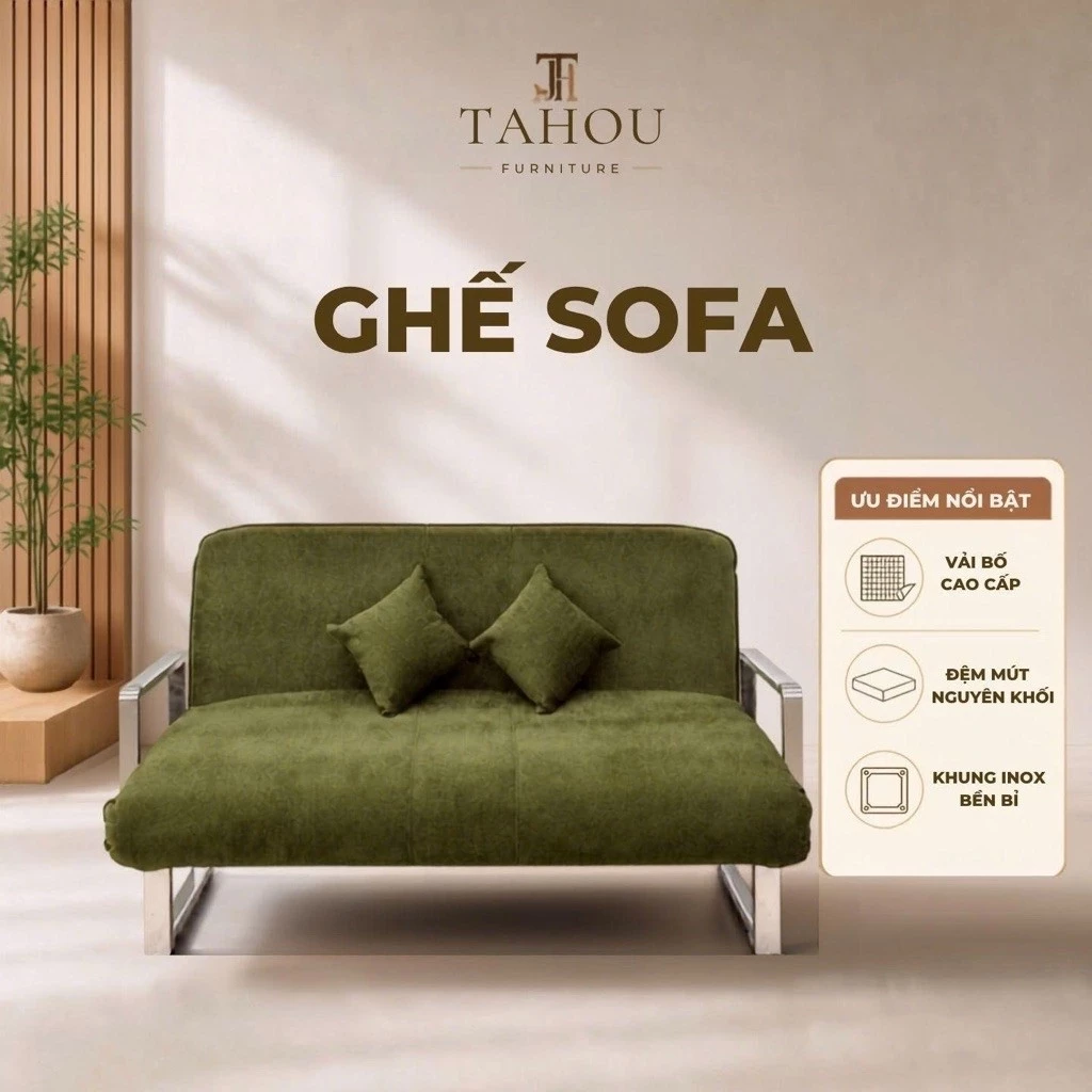TAHOU Ghế Sofa Giường Gấp Gọn 2in1 Khung Inox Bền Bỉ , Nệm Chính Phẩm Hạn Chế Xẹp Lún